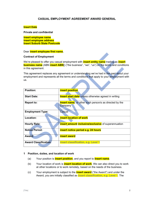 Casual Employment Agreement sample-1