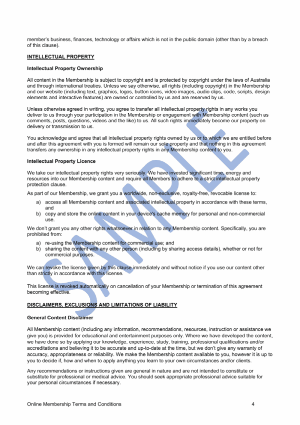 Online Membership Terms and Conditions Template Sample Page 2