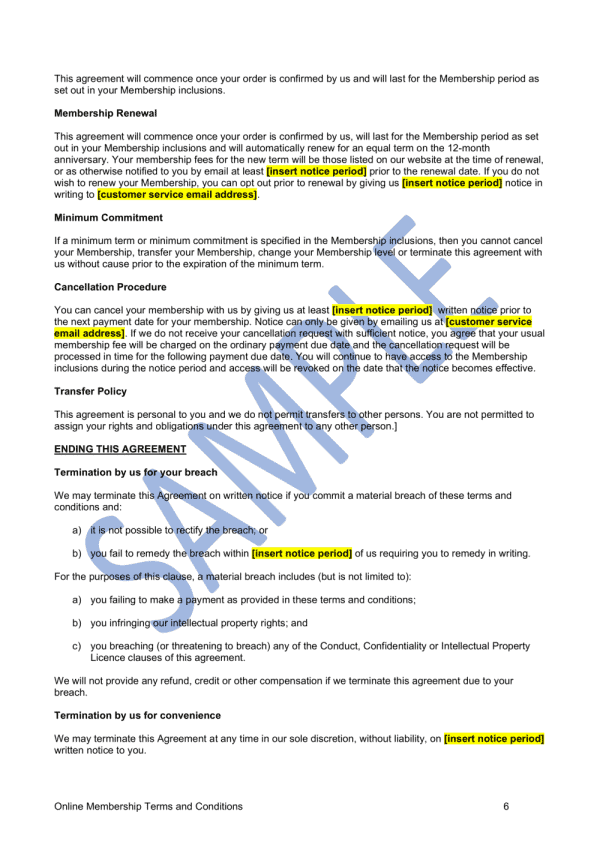 Online Membership Terms and Conditions Template Sample Page 3